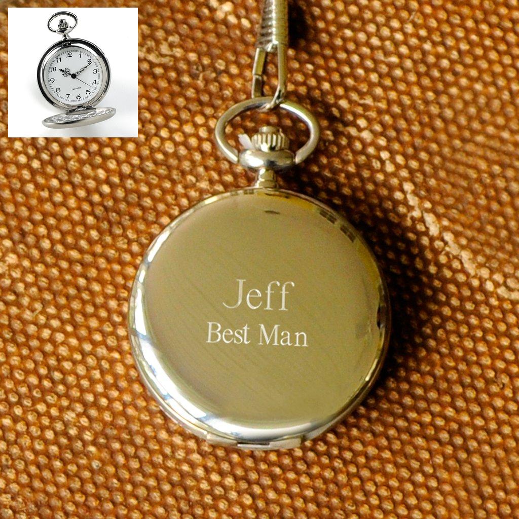 Engraved Stainless Steel Polished Quartz Pocket Watch