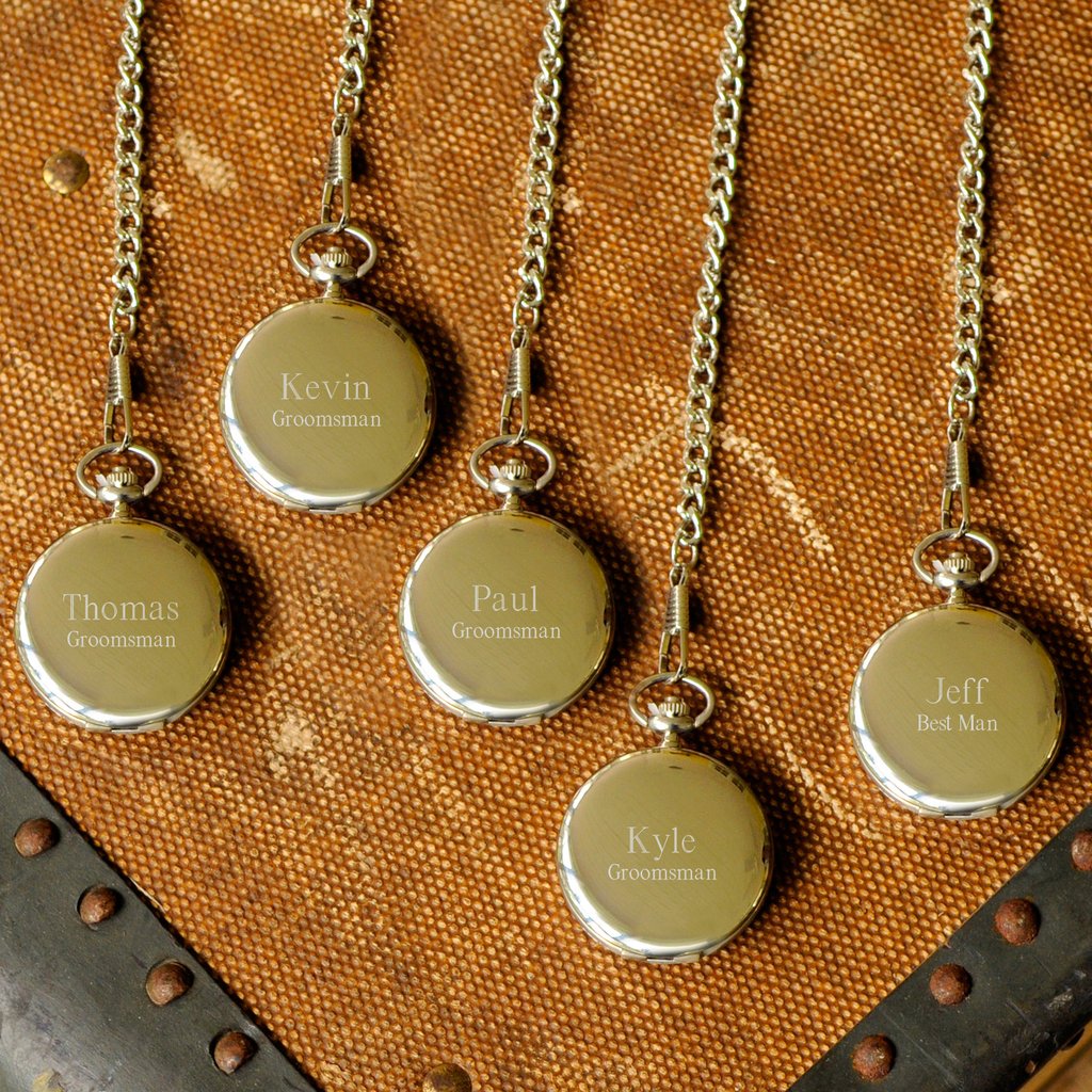Engraved Stainless Steel Polished Quartz Pocket Watch
