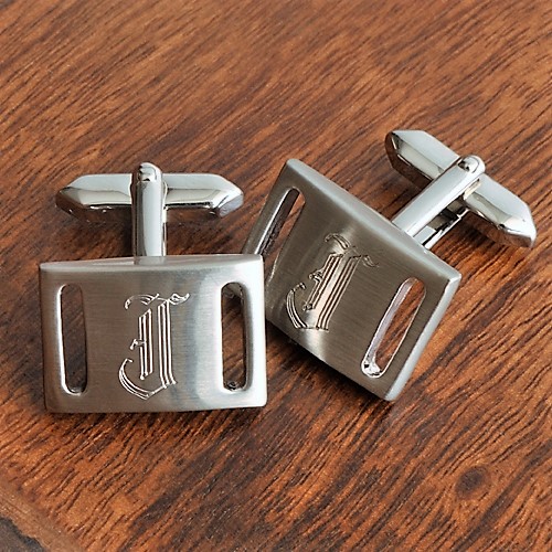 Engraved Brass Marlon Brushed Steel Cufflinks