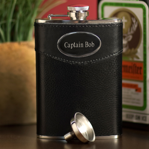 Engraved 8oz Executive Leather Flask