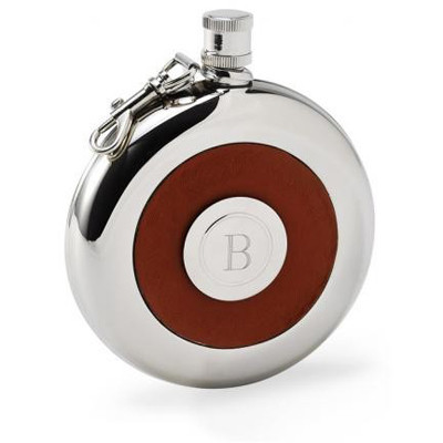 Oxford Round Monogram 5oz Leather Flask With Engraved Shot Glass GC275