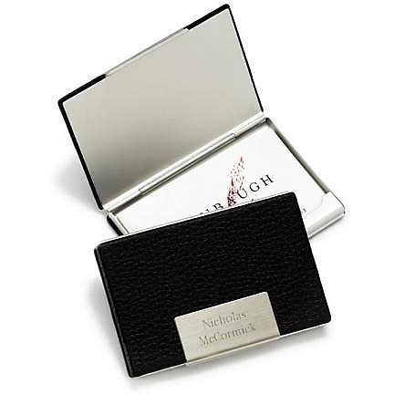 Engraved Black Leather Executive Business Card Case GC279