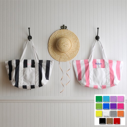 Custom Embroidered Striped Beach Tote Bag