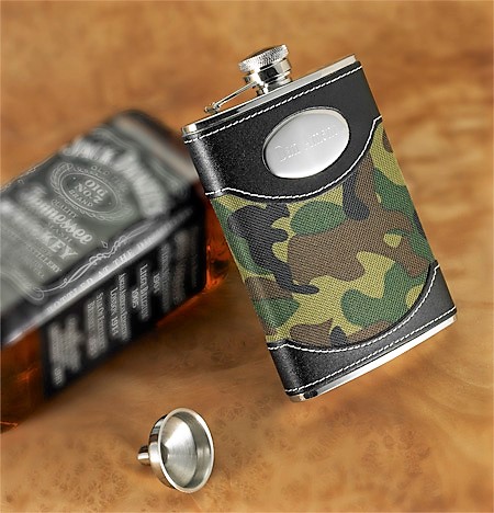 Military Camo 8oz Flask With Silver Engraving GC638