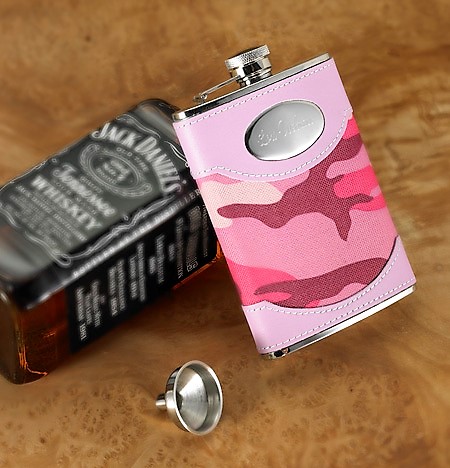 Engraved Pink Leather Camouflage 8oz Flask GC639