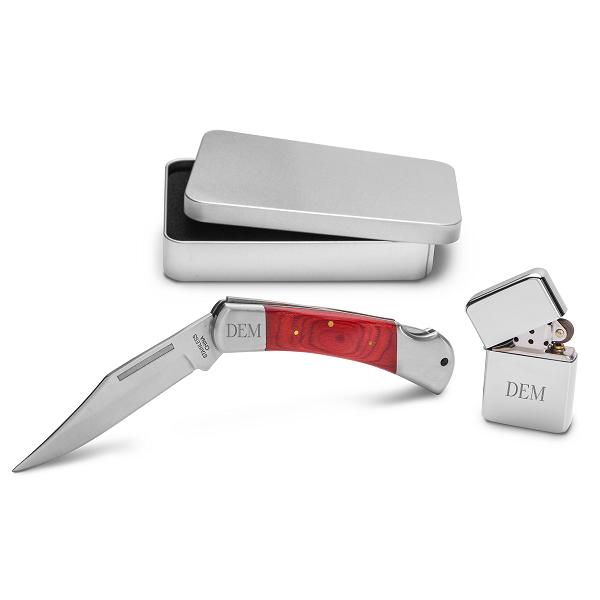 Engraved Yukon Lock Back Knife With Tin Box