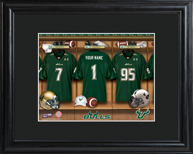 Custom NCAA Football Locker Room Black Framed Print