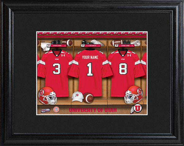 Custom NCAA Football Locker Room Black Framed Print