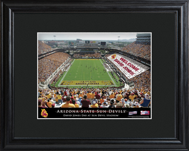 Custom College Football Stadium Black Wood Framed Print
