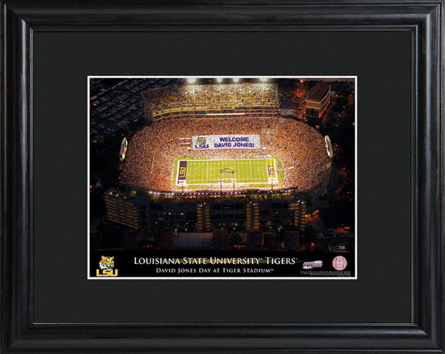 Custom College Football Stadium Black Wood Framed Print