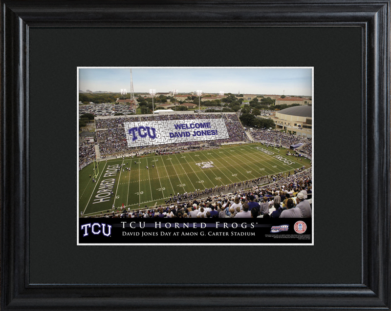 Custom College Football Stadium Black Wood Framed Print