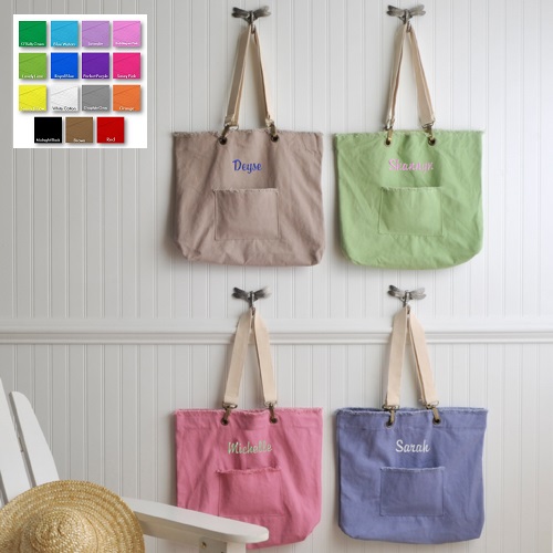 Custom Embroidered Perky Pastels Canvas Tote Bag
