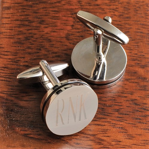 Engraved Silver Pin Stripe Cufflinks GC797