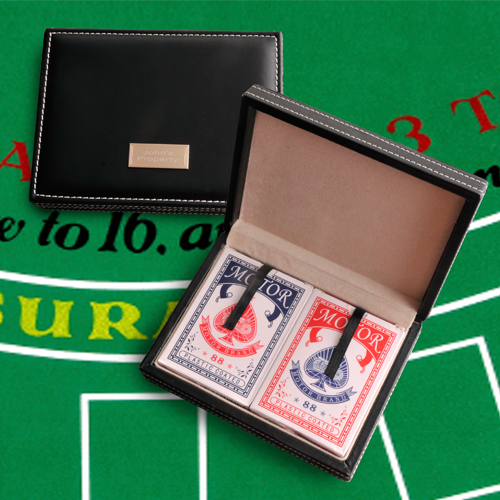 Engraved Leather Card Case With Two Decks GC807