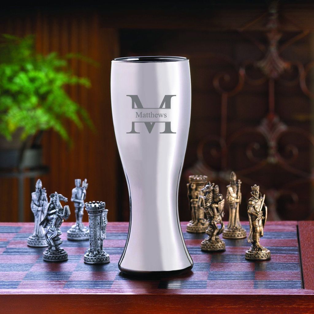 Engraved Gunmetal Coated 20oz Pilsner Glass