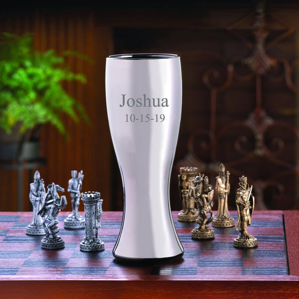 Engraved Gunmetal Coated 20oz Pilsner Glass