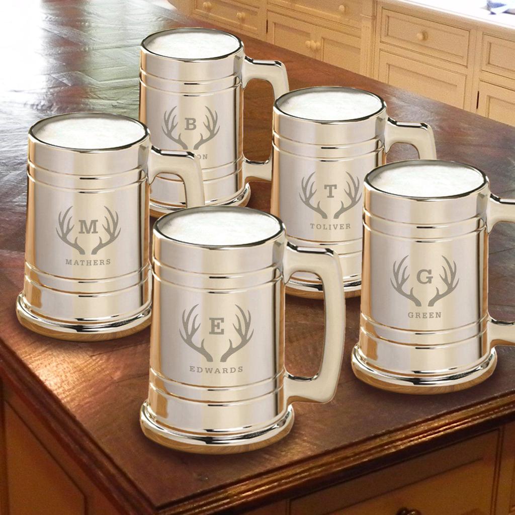 Engraved Gunmetal Coated 16oz Glass 5 Mug Set