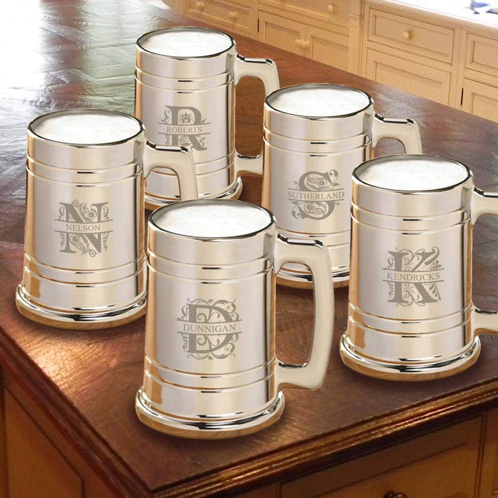 Engraved Gunmetal Coated 16oz Glass 5 Mug Set