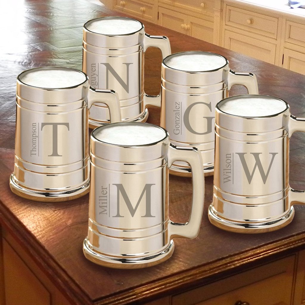 Engraved Gunmetal Coated 16oz Glass 5 Mug Set