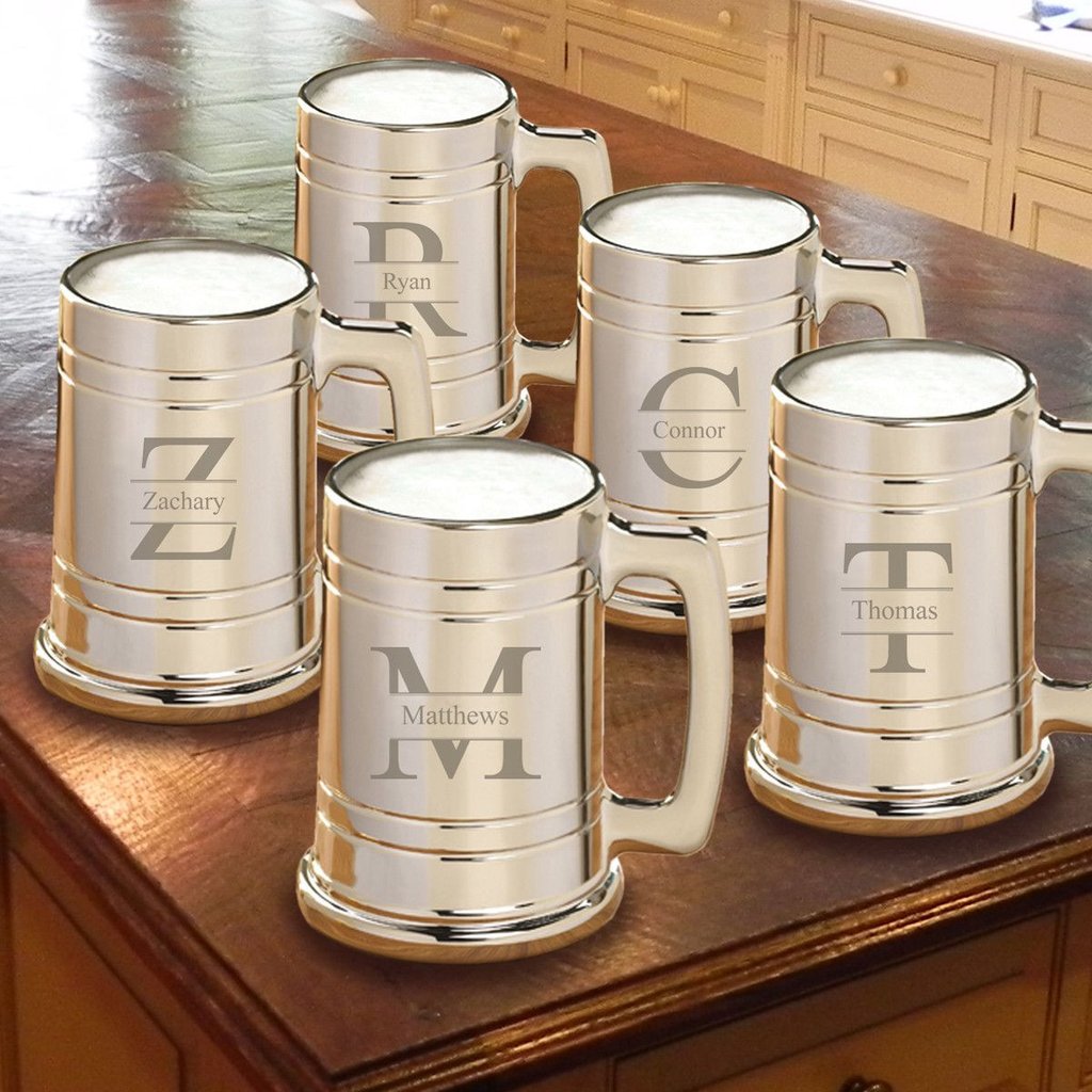 Engraved Gunmetal Coated 16oz Glass 5 Mug Set