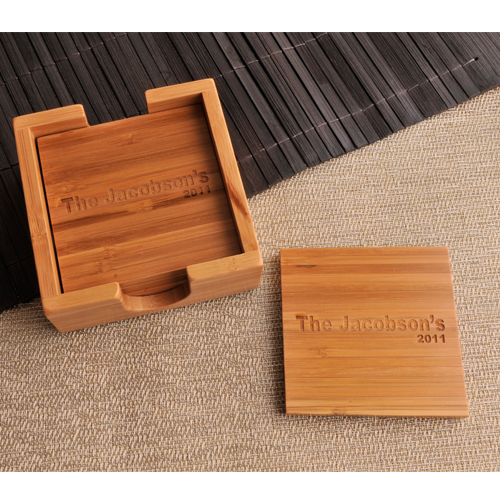 Engraved Square Bamboo Coaster Set GC829