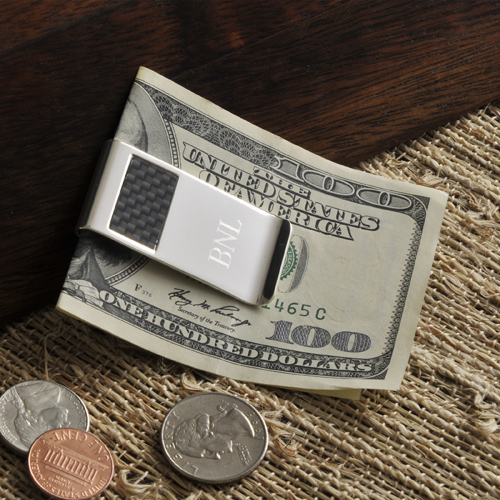 Carbon Fiber Engraved Silver Money Clip GC851
