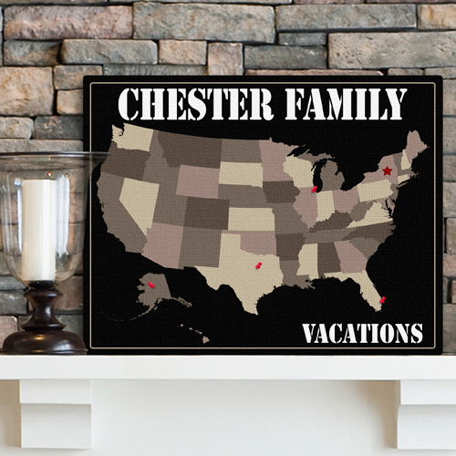 Custom Family Vacation Earth Tones Travel Canvas Map GC947earth