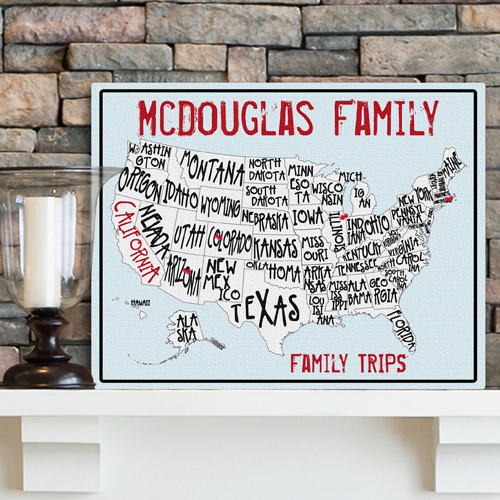 Custom Family Vacation Sea To Shining Sea Travel Canvas Map GC947sea