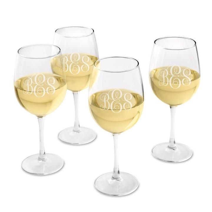 Engraved 19oz Classic White Wine 4 Glass Set