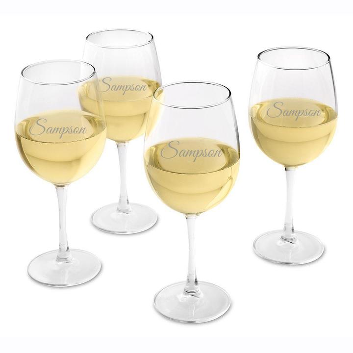 Engraved 19oz Classic White Wine 4 Glass Set