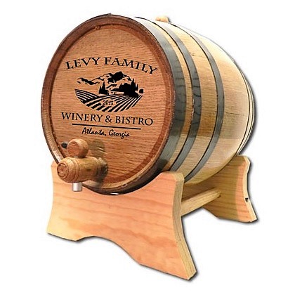 Laser Engraved Mini Oak Chateau Wine Cask Barrel OBC-B314