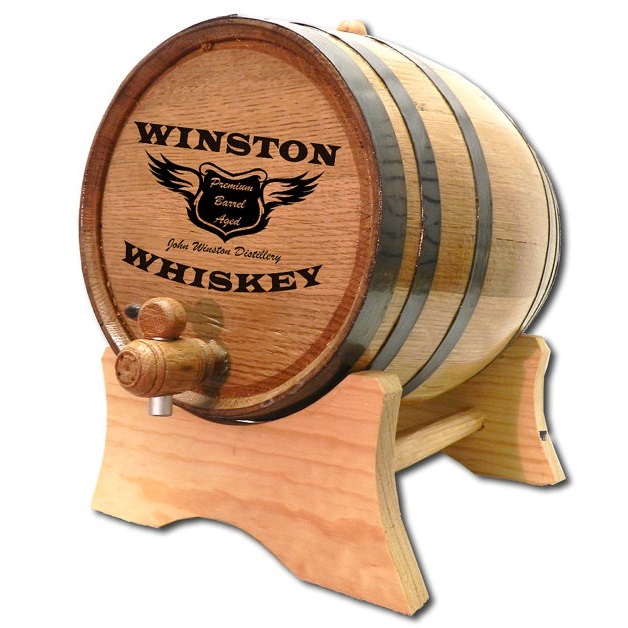 Engraved Spirit Wings Oak Whiskey Barrel