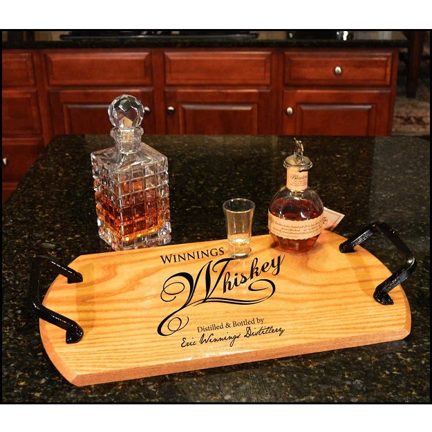 Reclaimed Oak Whiskey Barrel Custom Bistro Tray OBC-BTRAY-B415