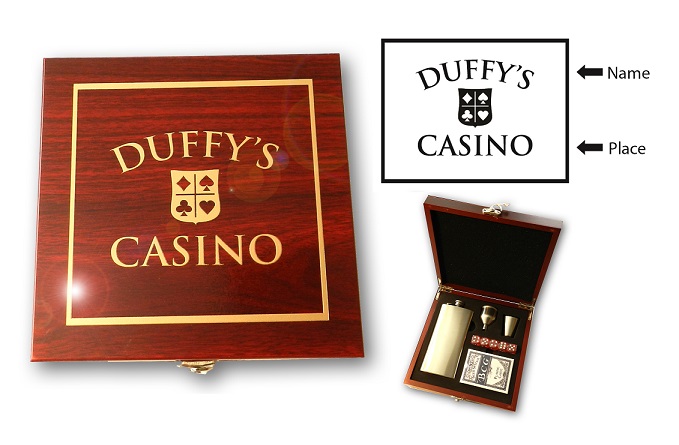 Custom Elite Wood Flask Set With Cards and Dice OBC-CFSKB439