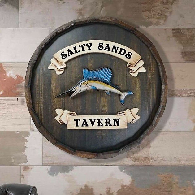 Personalized Quarter Barrel Swordfish Tavern Sign OBC-QBBR497