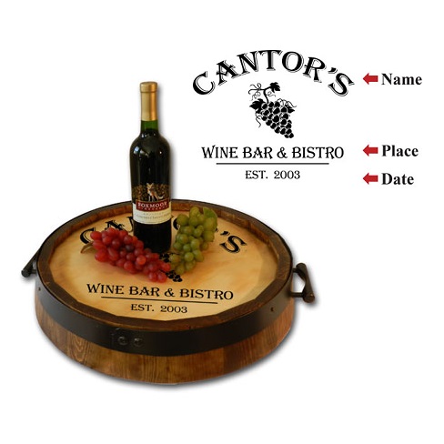 Custom Oak Quarter Barrel Wine Bistro Bar Serving Tray OBC-QBST-B325