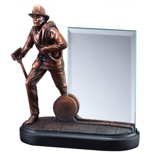 Bronze Firefighter Statue With Glass Engraving Plate RFB154