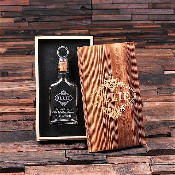 Laser Etched Vintage Ring Whiskey Flask