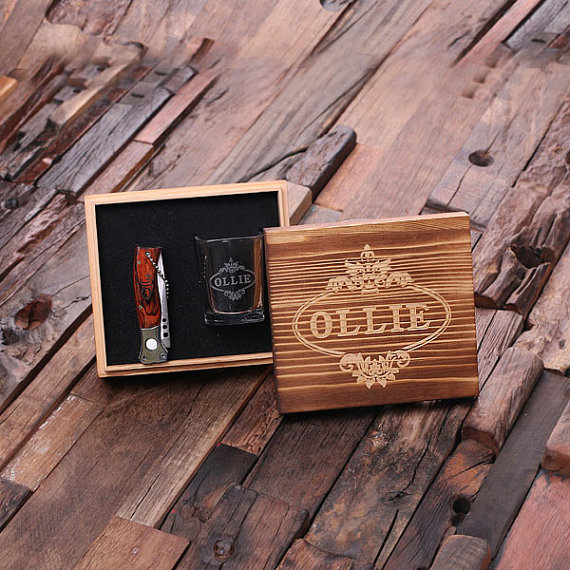 Engraved Box Gift Set With Knife and Shot Glass TP-024911