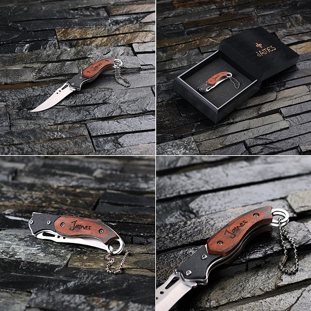 Engraved Wood Shotgunner Pocket Knife TP-024914BLK