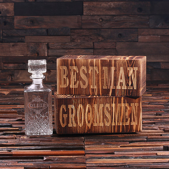 Engraved Whiskey Decanter With Wooden Box TP-024939