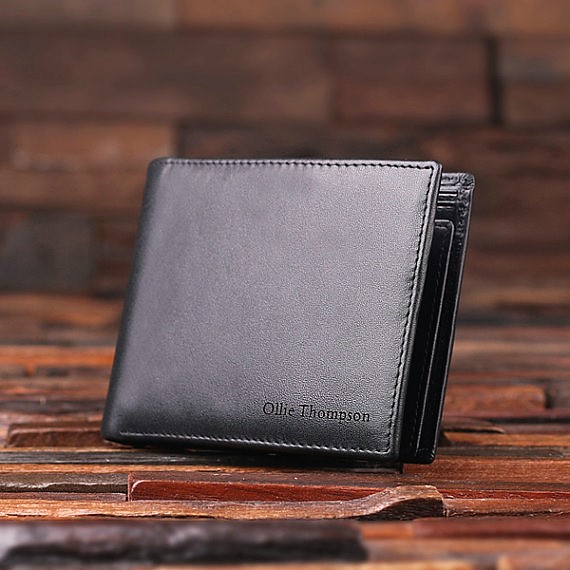 Monogrammed Mens Leather Wallet by Black Ace Design