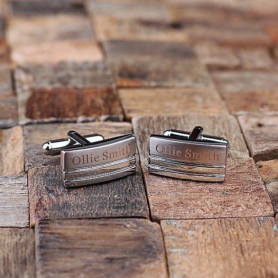 Engraved Rectangular Stripe Cufflinks TP-025053