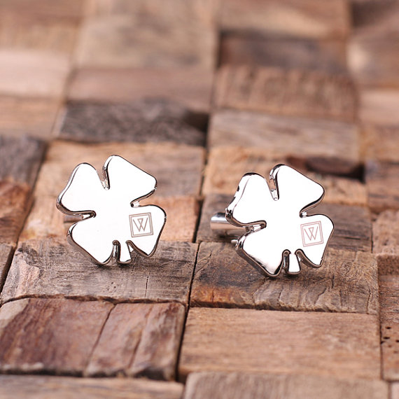 Engraved Lucky 4 Leaf Clover Cufflinks