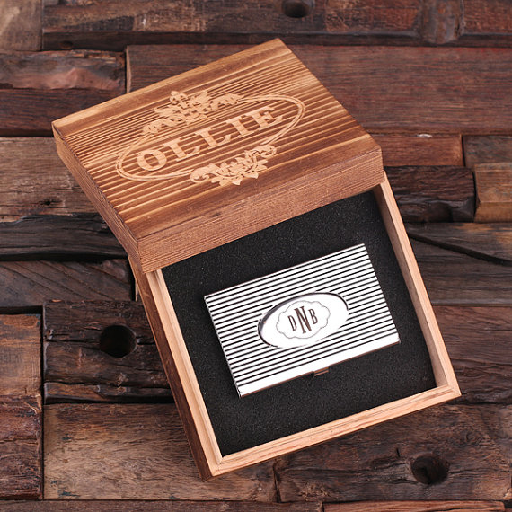 Monogrammed Rivato Steel Business Card Holder TP-025075