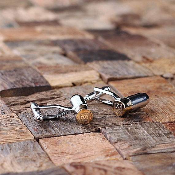 Engraved Two Tone Bullet Cufflinks