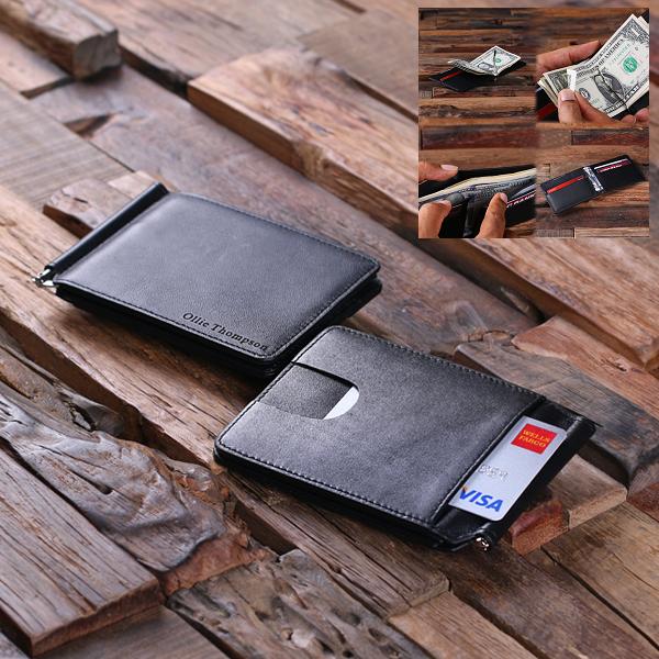 Custom Mens Black Leather Thin Bifold Wallet - Personalize at www.bagsaleusa.com