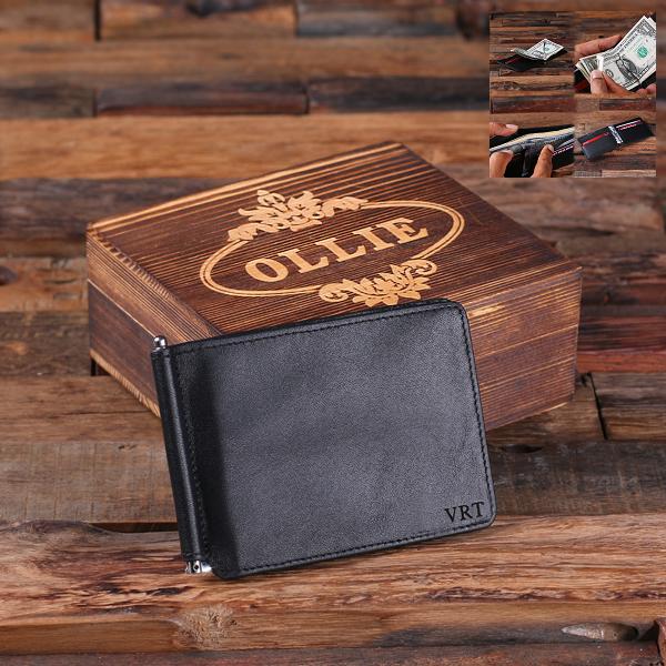 Custom Mens Black Leather Thin Bifold Wallet - Personalize at 0