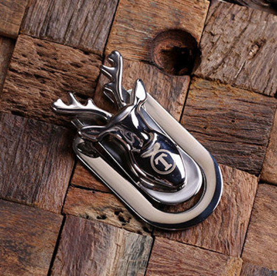 Engraved Buck Head Steel Money Clip