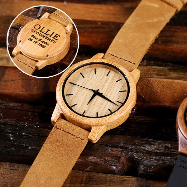 Engraved Tan Landin Wood Wrist Watch TP-025399